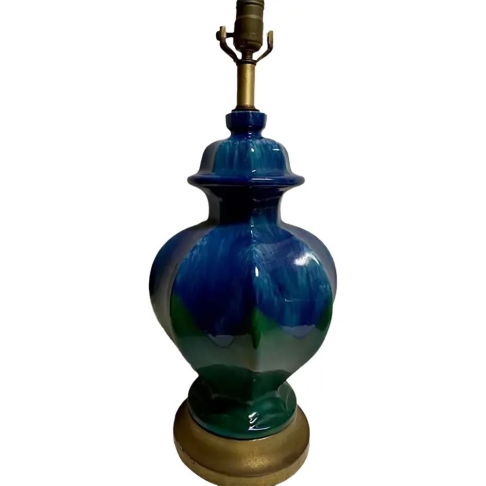 Vintage Royal Haeger Attributed Blue Green Ceramic Drip Glaze Table Lamp